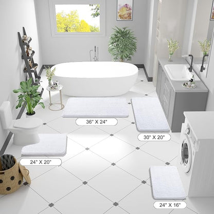 OLANLY Large Bathroom Rugs 40x24, Extra Soft Absorbent Chenille Bath Rugs, Rubber Backing Quick Dry, Machine Washable Bath Mats for Bathroom Floor, Tub and Shower, Home Decor Accessories, White