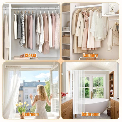 Oval Closet Rod for Hanging Clothes, Adjustable Heavy Duty Closet Rods with End Supports, 18 to 87 Inch White Clothing Pole for Wardrobes, Laundry, RV