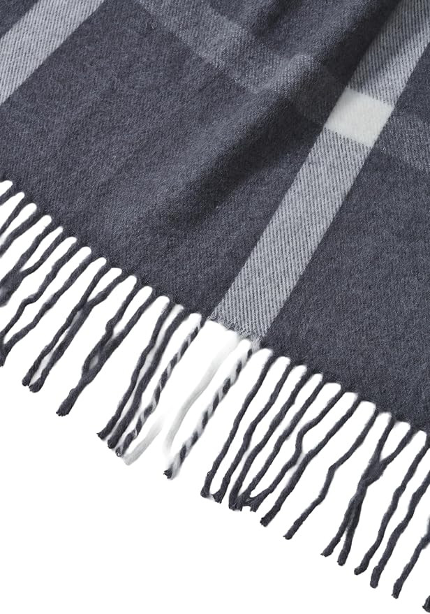 Arus Acrylic Highlands Collection Queen Size Tartan Plaid Design Throw Blanket Gray Plaid, 60x80 inches