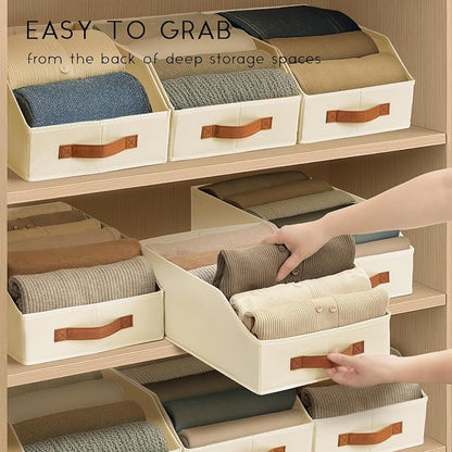 Homsorout Fabric Storage Bins for Organizing - 6 Pack Large Trapezoid Collapsible Storage Bins with Front Handle, Closet Organizers and Storage for Bedroom, Home Shelves, Small Spaces, Beige