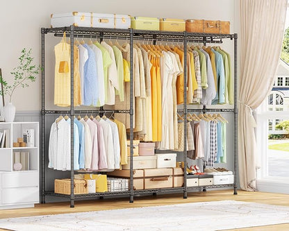 E14 Heavy Duty Clothes Rack，Freestanding Clothing Racks for Hanging Clothes，Adjustable Closet Organizers and Storage，Metal Garment Rack with Shelves 69" W x16 D x77 H，Max Load 960LBS，Grey