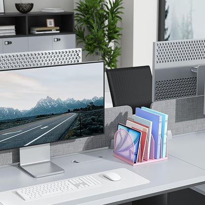 gianotter Desktop File Organizer, Desk Organizer with 5 Compartments, Paper Organizer for Desk, Workspace Organizers for Office Supplies (Pink, Upright Style)