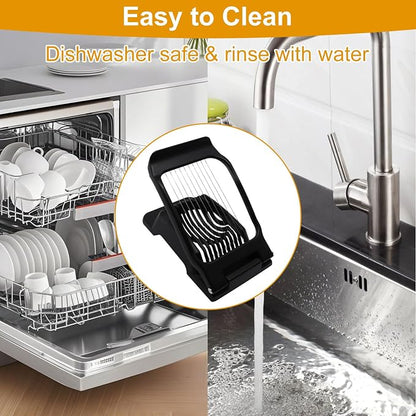 Egg Slicer for Hard Boiled Eggs, Food Slicer with 10 Stainless Steel Wires, Aluminum Alloy Heavy Duty Hard Boiled Egg Cutter for Soft Fruit Strawberry Butter Kiwi Home Use (1Pcs, Black)