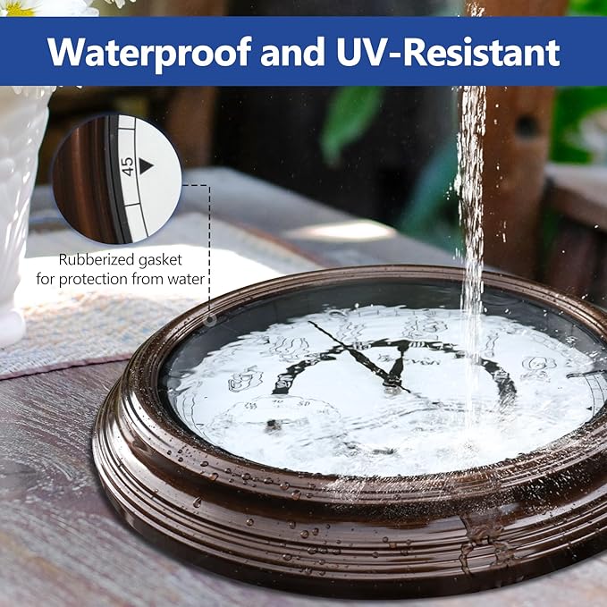 Geevon Illuminated Indoor Outdoor Clocks Waterproof 18 inch with Smart Sensor,Large Wall Clock with Thermometer & Hygrometer for Kitchen, Living Room, Bedroom,Decorations, Rubbed Bronze