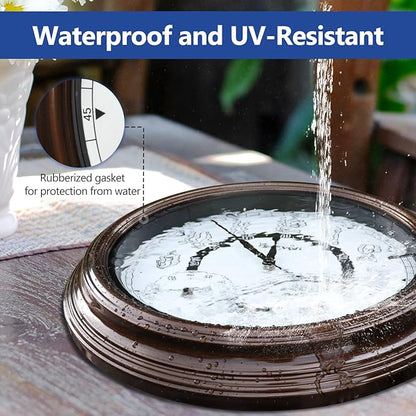 Geevon Illuminated Indoor Outdoor Clocks Waterproof 18 inch with Smart Sensor,Large Wall Clock with Thermometer & Hygrometer for Kitchen, Living Room, Bedroom,Decorations, Rubbed Bronze