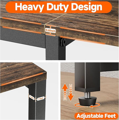 Aquzee TV Stand for 55 Inch TV, 49.2” Wide Entertainment Center with Open Storage, Wood & Metal Console Table and Media Furniture for Living Room Bedroom, Rustic Brown