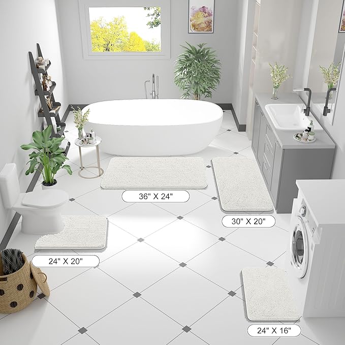 OLANLY Bathroom Rugs 36x24, Extra Soft Absorbent Chenille Bath Rugs, Rubber Backing Quick Dry, Machine Washable Bath Mats for Bathroom Floor, Tub and Shower, Home Decor Accessories, Ivory