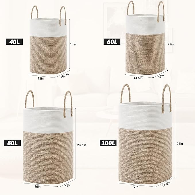 Artfeel Laundry Basket,Woven Cotton Rope Laundry Hamper,40L Versatile Storage for Dirty Clothes,Baby Toys,and Blankets in Bathroom, Nursery,and Living Room