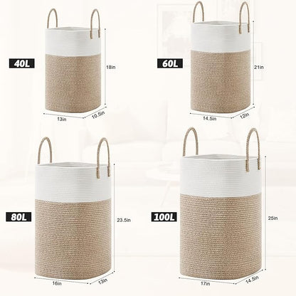 Artfeel Laundry Basket,Woven Cotton Rope Laundry Hamper,40L Versatile Storage for Dirty Clothes,Baby Toys,and Blankets in Bathroom, Nursery,and Living Room