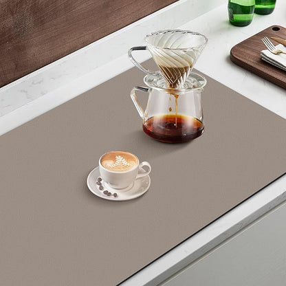 WISELIFE Super Absorbent Dish Drying Mat Khaki 17" W x 30" L, Coffee Bar Accessories