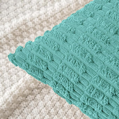 MIULEE Pack of 2 Corduroy Decorative Throw Pillow Covers 20x20 Inch Soft Boho Striped Pillow Covers Modern Farmhouse Home Decor for Summer Sofa Living Room Couch Bed Aqua Green