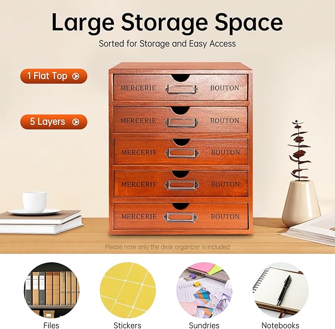 5-layer Wooden Jewelry Box for Women, Retro Desktop Storage Box with Drawers,Desk Organizer Storage Cabinet Wood Jewelry Organizer Vintage Storage Box Wooden Table Top Desk Drawer