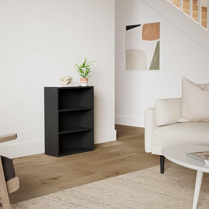 Furinno PASIR Book Shelf, 3-Tier Bookshelf, Storage Shelves Bookcase, 9.7 x 23.7 x 31.5, for Living Room, Bedroom, Home Office, Americano