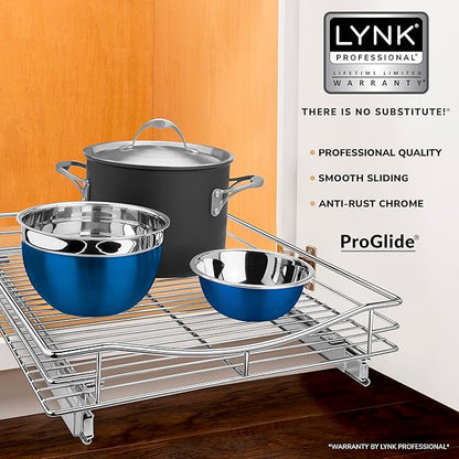 LYNK PROFESSIONAL® Pull Out Cabinet Organizer, 17" x 21" Slide Out Cabinet Organizer Pull Out Drawer – Pull Out Shelves for Kitchen Cabinets – Under Sink Organizers - Lifetime Ltd. Warranty, Chrome