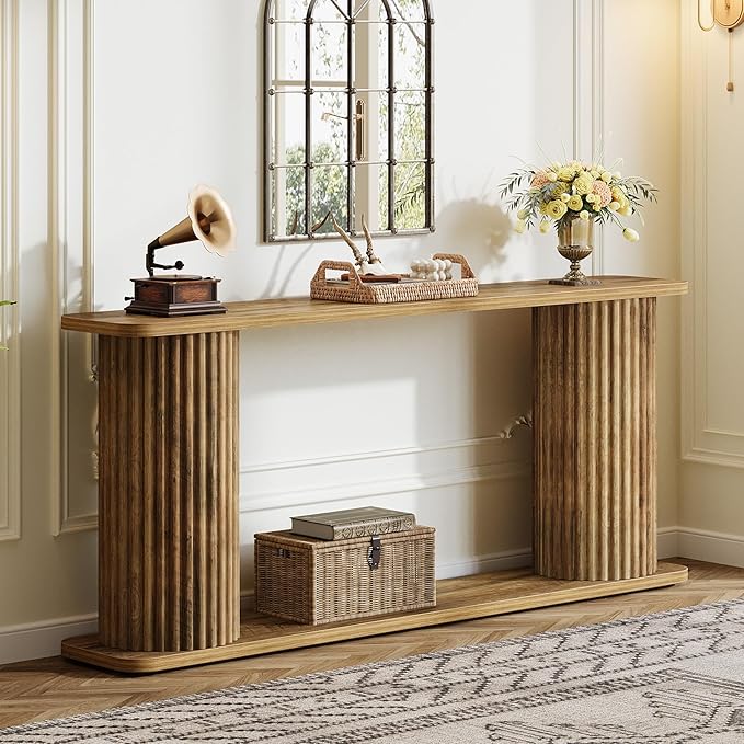 Tribesigns 63" Long Console Table, Mid Century Modern Behind Couch Sofa Table with Shelves, 2-Tier Entryway Table for Hallway, Entrance, Foyer, Living Room