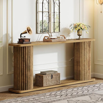 Tribesigns 63" Long Console Table, Mid Century Modern Behind Couch Sofa Table with Shelves, 2-Tier Entryway Table for Hallway, Entrance, Foyer, Living Room