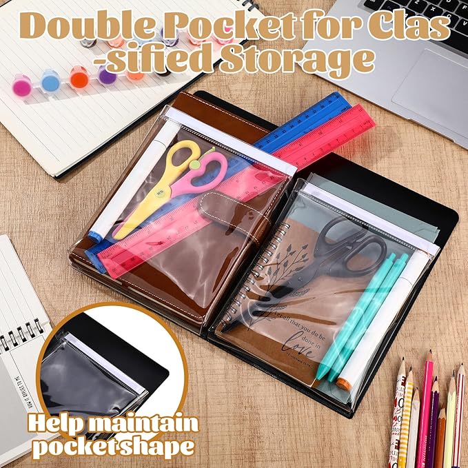 8 Pack Magnetic File Holder for Refrigerator 12 x 9.5 Inch Hanging Paper Organizer Black Board Organizer with 2 Magnetic Pocket Office Supplies Storage for Notebooks Planners Mail Letters