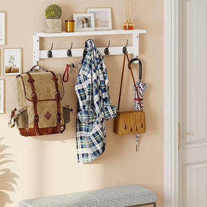 AMBIRD Coat Rack Wall Mount with Shelf, 28.9 Inches Coat Hooks Wall Mounted with 5 Hooks, Hat Wall Hooks for Hanging in Entryway, Living Room, Bathroom, Bedroom (White, 28.9 * 4.5 inches)