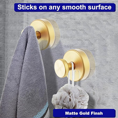 Bntuk Suction Cup Hooks for Shower, Removable Towel Hooks for Bathroom Window Glass Door Wall, Bath Robe Looafh Hook for Hanging - 4 Pack, Gold