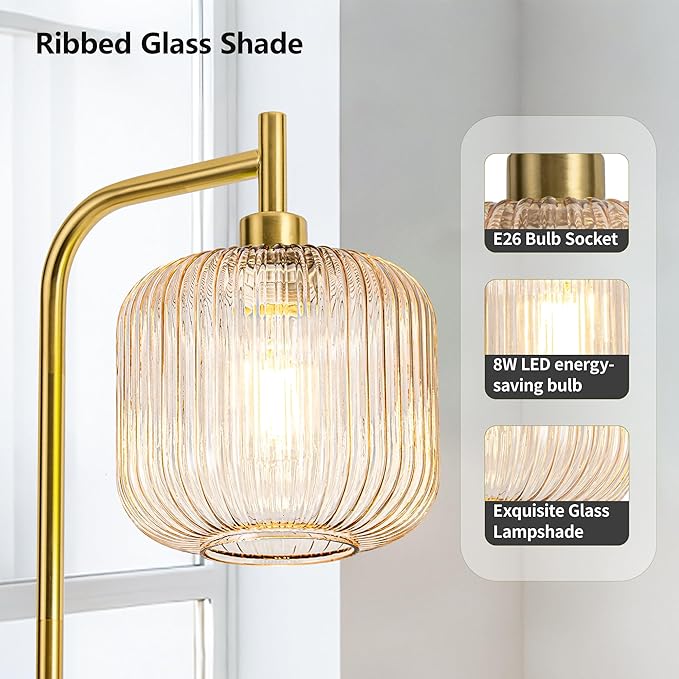 MAYNA Glass Floor lamp Living Room, Modern Vertical lamp, Remote Control Switch with Glass lampshade, 67-inch high lamp Suitable for Bedroom and Study (2700K LED Bulb Included)