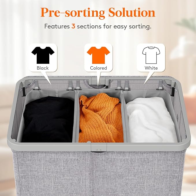Lifewit 165L Large Laundry Basket with Lid, Laundry Hamper with Plastic Handles and Removable Bag, Foldable Tall Dirty Clothes Hampers for Laundry for Laundry Room, Bedroom, Bathroom, Dorm, Light Gray