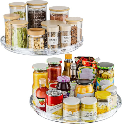 LAMU 12 Inch Lazy Susan Turntable, 360° Rotating Organizer Storage for Cabinet & Table Top, Pantry, Fridge, Bathroom, 2 Pack Clear Spice Rack, Kitchen Storage Tray for Medicine & Countertop