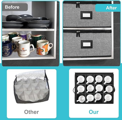 Quilted Mug Cup Storage Box-China Storage Containers Hard Shell,Cup Storage Containers with Lid for Moving Transport,Kichen Dinnerware Storage