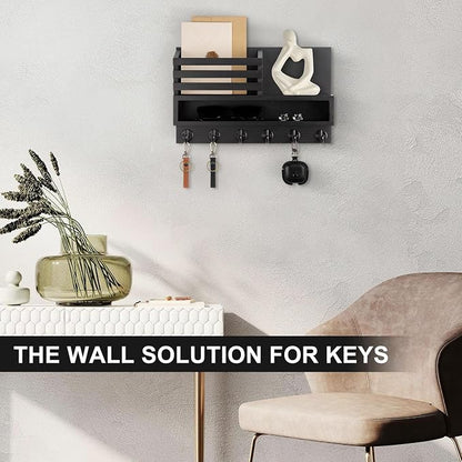 Key and Mail Holder Wall Mount, Key Hanger with Long Storage Box and Key Hooks for Coat, Dog Leash, Home Decor Rack, House Accessories, Entry Way Organizer