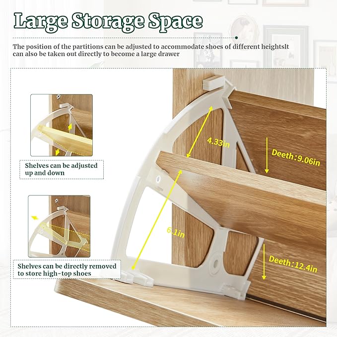 Fluted Shoe Cabinet Storage for Entryway,Slim Shoe Cabinet with 2 Flip Drawers, Narrow Shoes Rack Organizer (All Natural, 2 Drawers)
