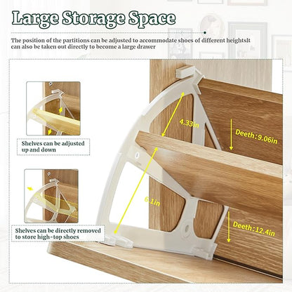 47" Fluted Large Shoe Cabinet with 4 Flip Drawers, Slim Freestanding Shoe Cabinet Organizer, Narrow Shoes Storage Rack for Entryway, 5 Sturdy Legs (All Natural, 9.45" D x 47.24" W x 35.83" H)
