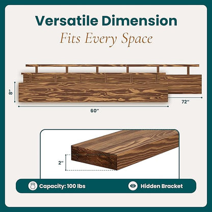 Howizz 60'' Pine Wood Floating Shelf for Wall - Rustic Wall Mounted Wooden Shelf for Stylish Home Décor, Fireplace Mantel 60inch (Light Walnut, 60x8x2) - 1pcs