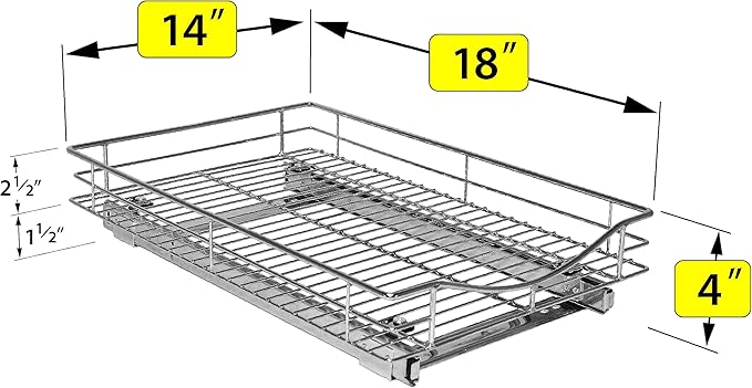 LYNK PROFESSIONAL® Pull Out Cabinet Organizer, 14" x 18" Slide Out Cabinet Organizer Pull Out Drawer – Pull Out Shelves for Kitchen Cabinets – Under Sink Organizers - Lifetime Ltd. Warranty, Chrome