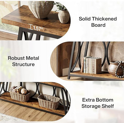 Tribesigns 71-Inch Long Entryway Console Table, 2 Tiers Industrial Narrow Sofa Table Behind The Couch with Storage Shelf and Metal Frame for Living Room, Entrance, Hallway, Brown & Black