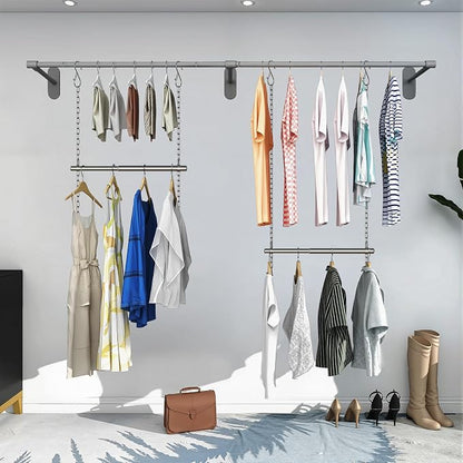 Closet Hanging Rod, Adjustable Width and Height Closet Extender Hanging Rod, Space-Saving Clothes Hanging Bar, 18-28 Inches, 2 Pack