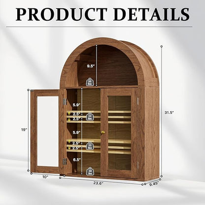BREEZEHEAT Bathroom Medicine Cabinet Wall Mount-Over The Toilet Storage Cabinet-Arched Wall Cabinet with Glass Doors & Adjustable Shelves, Wood Cabinet for Laundry Room, Kitchen, Living Room, Walnut