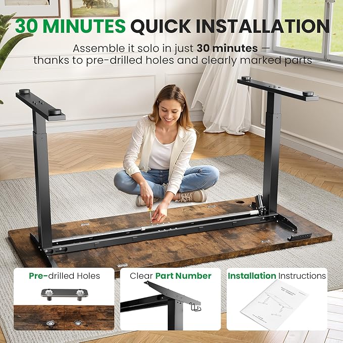 SIAGO Electric Standing Desk Adjustable - 71x30 Inch Sit Stand Desk with 1 Inch Thick Tabletop, Double Beam Frame, 3 Memory Height Adjustment, Cable Management for Home Office