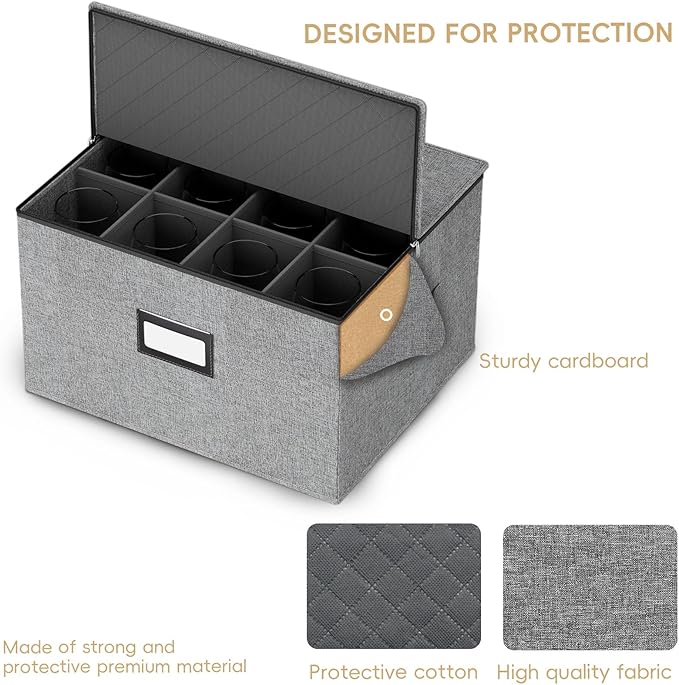 homyfort Wine Glass Storage Box with Dividers, Crystal Stemware Storage Containers Hard Shell, Service for 24 Wine Glasses Or Goblet (Grey)