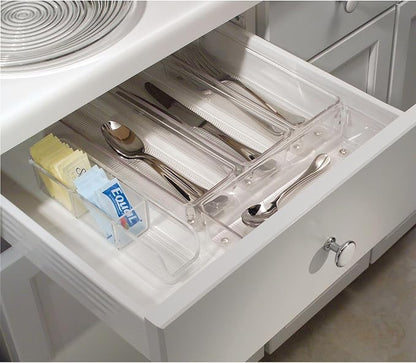 iDesign Plastic Drawer Organizer Bins - Storage for Kitchen, Bathroom, and Desk Drawers - Set of 3 - Clear