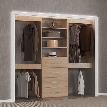 Modular Closet Organizer, 60" Wide, Hanging & Drawers, Wood Tower for Walk-In Closets, Wall-Mounted Wardrobe Organizer