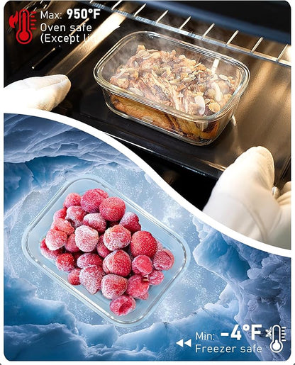2-Pack Glass Food Storage Containers with Tempered Lids (630ml/2.7cup) - Airtight Snap Lock, Microwave & Oven Safe (-4℉~ 950°F), Freezer to Baking Dish, BPA-Free, Gift Box (Gray)