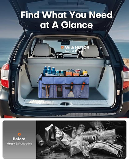 HOTOR Trunk Organizer for Car - Car Organizer, Foldable Trunk organizer for SUVs & Sedans, Sturdy Organization for Car Accessories, Tools, Sundries, Blue, 2 Compartments, 23.6"×14.2"×10.6"