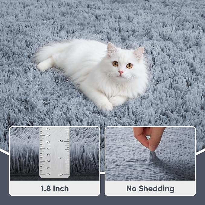 Area Rug for Living Room Bedroom: 8x10 Grey Soft Fluffy Shag Upgrade Non-Slip High Pile Carpet Large Fuzzy Plush Indoor Floor Decor Shaggy Rug for Kid Boys Girls Dorms Playroom Nursery Modern Home