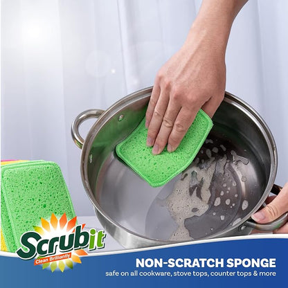 SCRUBIT - [12 Pack] Scrub and Wipe Cleaning Pads – Dual Sided Scouring Pad and Dish Sponge -Reusable Kitchen Sponge for Pots, Pans Utensils & Non-Stick Cookware - Assorted Color Dishwashing sponges