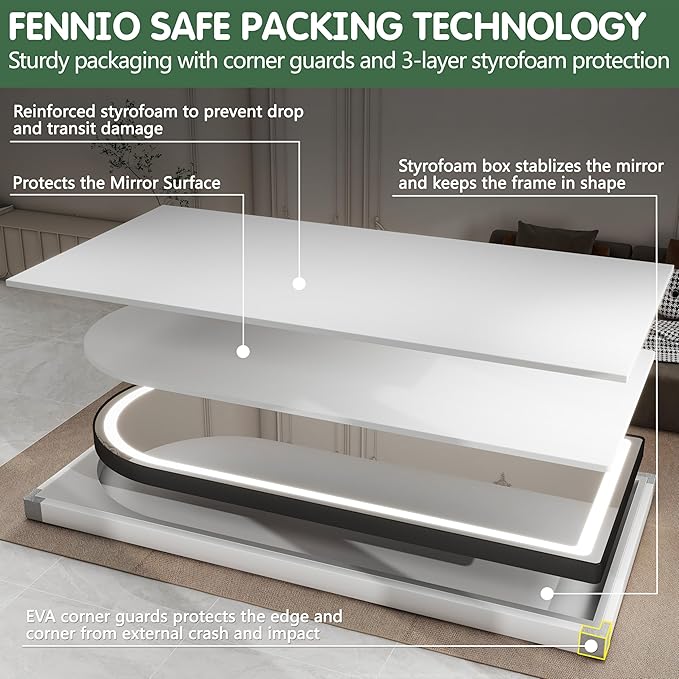 FENNIO Full Length Mirror with Lights, 80" x 36" LED Full Body Mirror, Free Standing Lighted Floor Mirror, Wall Mounted Hanging Mirror for Bedroom, Salon, Dimmable, 3 Color Lighting [Tempered Glass]