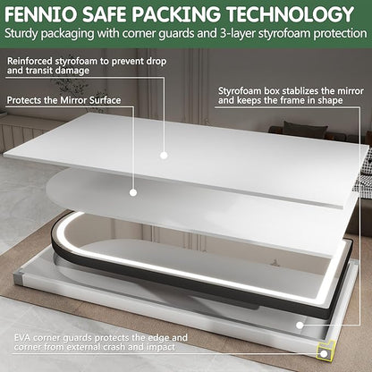 FENNIO Full Length Mirror with Lights, 80" x 36" LED Full Body Mirror, Free Standing Lighted Floor Mirror, Wall Mounted Hanging Mirror for Bedroom, Salon, Dimmable, 3 Color Lighting [Tempered Glass]