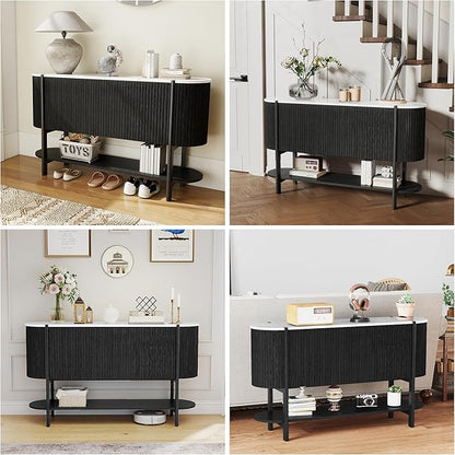 Console Table with Storage, Fluted Entryway Table with 2 Doors and Open Shelf, Long Sofa Table Behind Couch for Living Room, Hallway (Black)