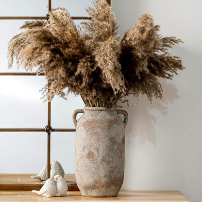 Large Flower Vase Home Decor - Tall Ceramic Farmhouse Rustic Table Vases with Handle Living Room Decoration Decorative Modern Vintage for Floor Kitchen Shelf Coffee Dining Desk Fireplace (12" Retro)