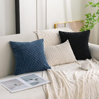 Set of 4 Blue Decorative Throw Pillow Covers 26x26 Inch Corduroy Pillow Covers for Bed Couch Sofa Living Room Soft Square Cushion Cases
