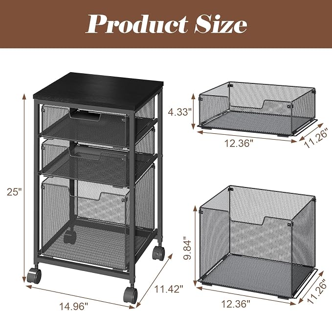 Sbanmao Rolling Storage Cart with 1L+2S Drawers, Mobile File Cabinet, Hanging File Folder Organizer, Printer Stand Utility Cart Filing Cabinet, Craft Art Organizer Cart for Classroom, Office, Home