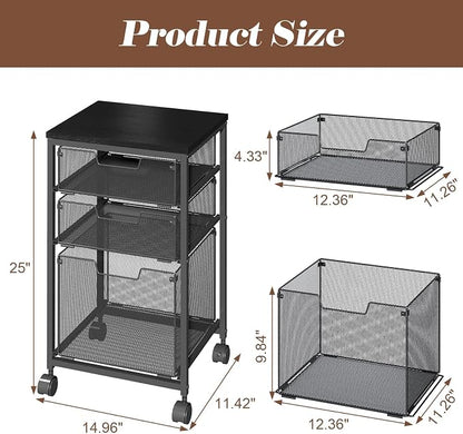 Sbanmao Rolling Storage Cart with 1L+2S Drawers, Mobile File Cabinet, Hanging File Folder Organizer, Printer Stand Utility Cart Filing Cabinet, Craft Art Organizer Cart for Classroom, Office, Home